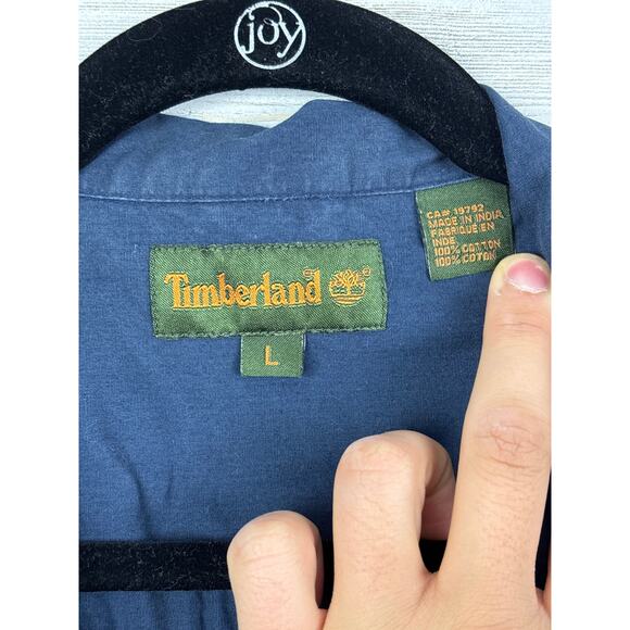 Timberland Vintage Men’s L Navy Blue Short Sleeve button up Dress Shirt - Picture 3 of 4